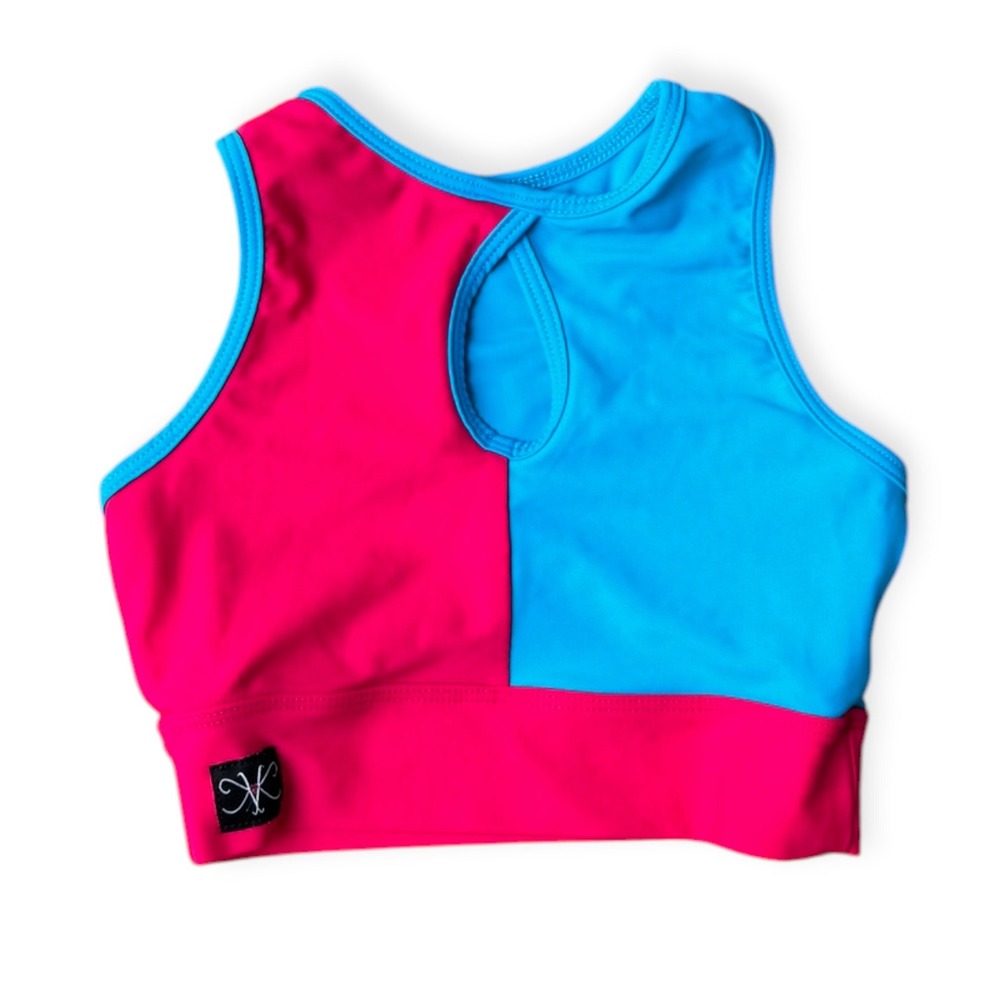 Kandi Kouture Girls Pink Blue Colorblock Dance Crop Top Keyhole Cutout Size 5/6